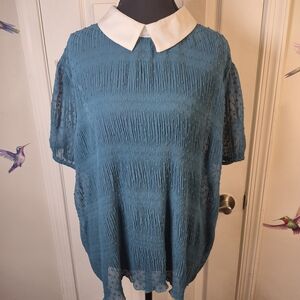 NWT Peter Pan Collar Teal Blouse Dark Academia Cottagecore Mod Top Size XL